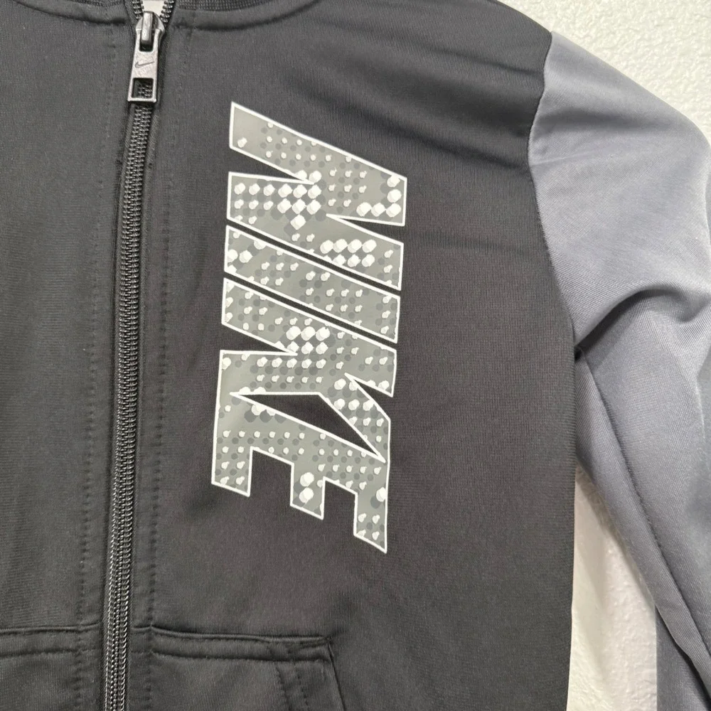 Nike Kids Track Jacket Black Gray Zip Up‎ Logo Athletic Size S 5 4-5 Years